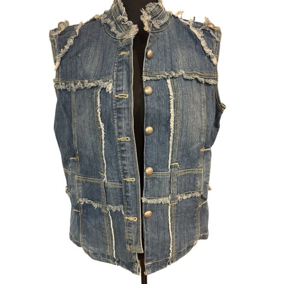 Zoey Beth Denim Sleeveless Button up Vest Women's 1X Blue Y2K 90s Retro READ - Picture 1 of 5